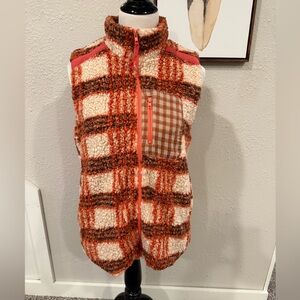 Umgee Orange Plaid Quilted Vest with Zip Closure | Size Medium | NWT